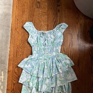 Blue and green floral romper